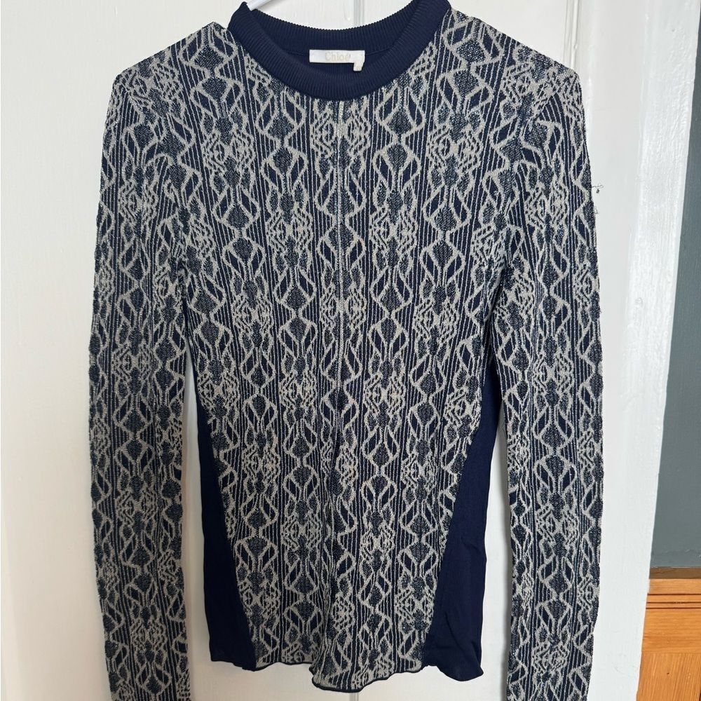 CHLOE Silver Metallic Long Sleeve Sweater